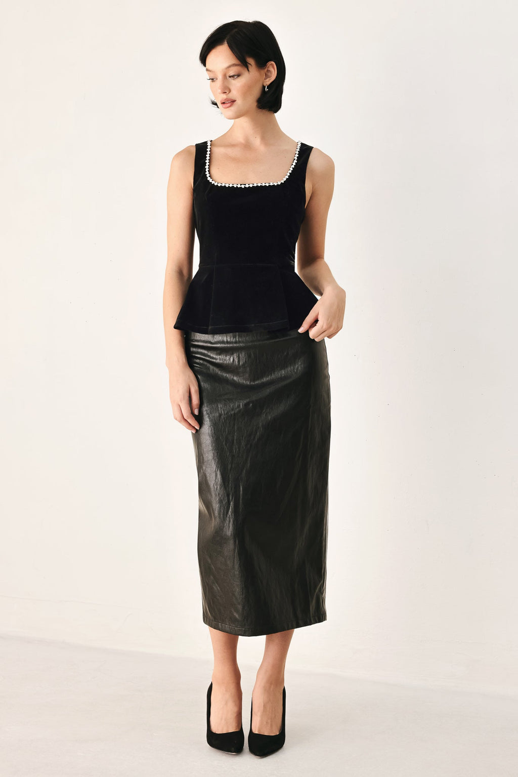 Flying Tomato | Midnight Glam Jeweled Velvet Peplum Top