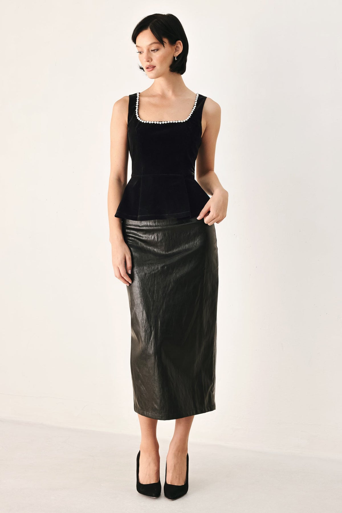 Flying Tomato | Midnight Glam Jeweled Velvet Peplum Top