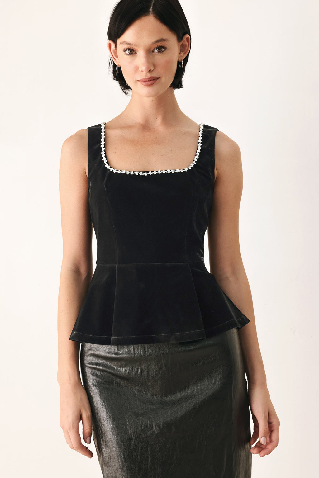 Flying Tomato | Midnight Glam Jeweled Velvet Peplum Top