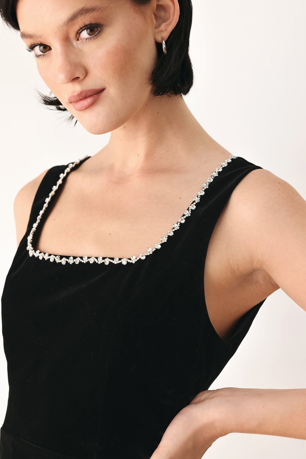 Flying Tomato | Midnight Glam Jeweled Velvet Peplum Top