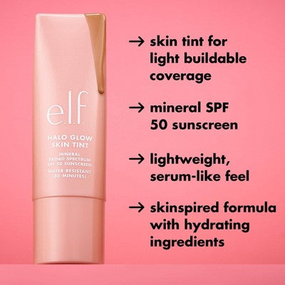 e.l.f. Halo Glow Skin Tint Light Coverage Foundation SPF 50 7 Medium Warm 1 fl oz - Imperfect Box