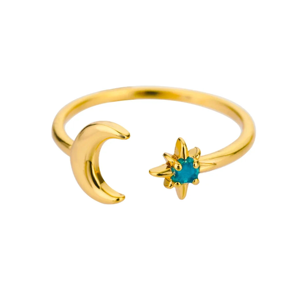 Zircon Glowing Moon Star Ring