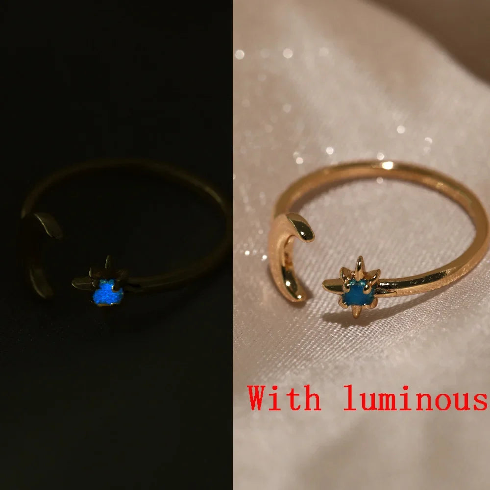 Zircon Glowing Moon Star Ring