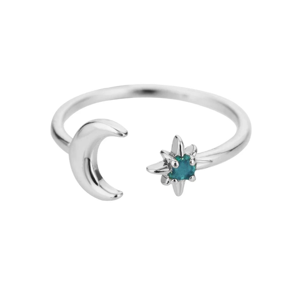 Zircon Glowing Moon Star Ring