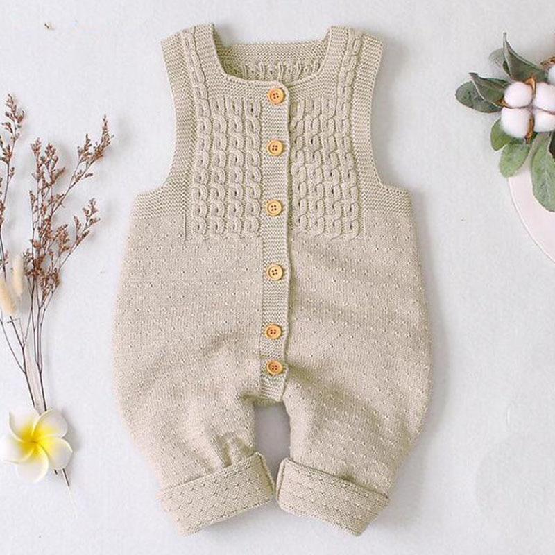 Handmade Baby Knitting Rompers Sleeveless Solid Color Jumpsuit Winter Romper For Girls and Boys In Modern Retro Style