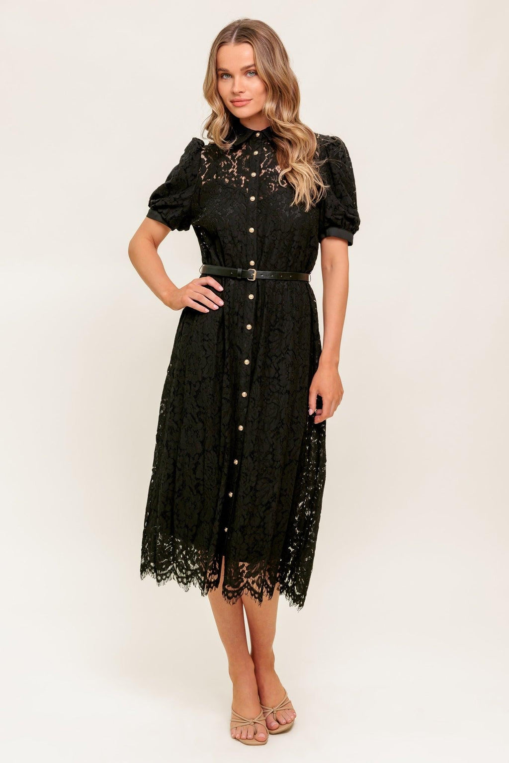 Timid to Tenacious Woven Lace Shirt Dress