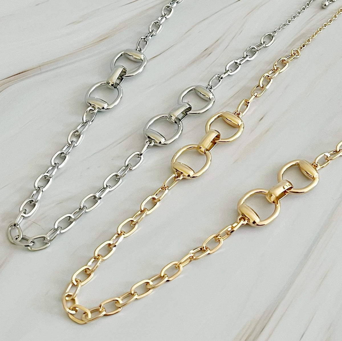 Double Equestrian Chain Necklace-0