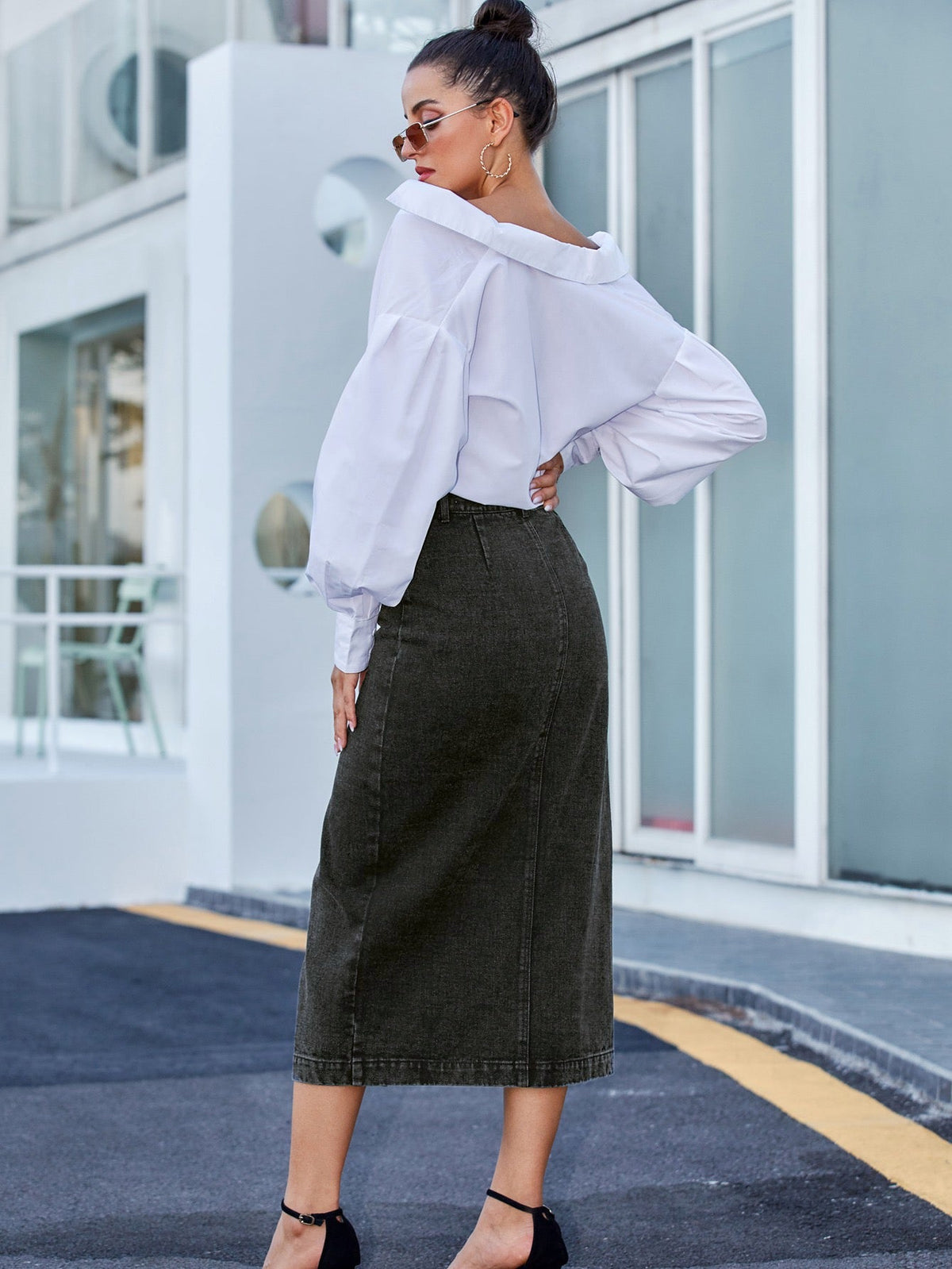 Miss Sparkling | Denim Midi Skirt-1
