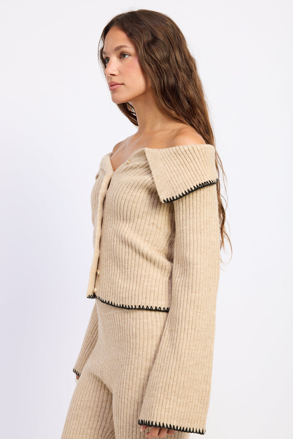 Emory Park Josie Off-Shoulder Button-Front Sweater — Oatmeal-1