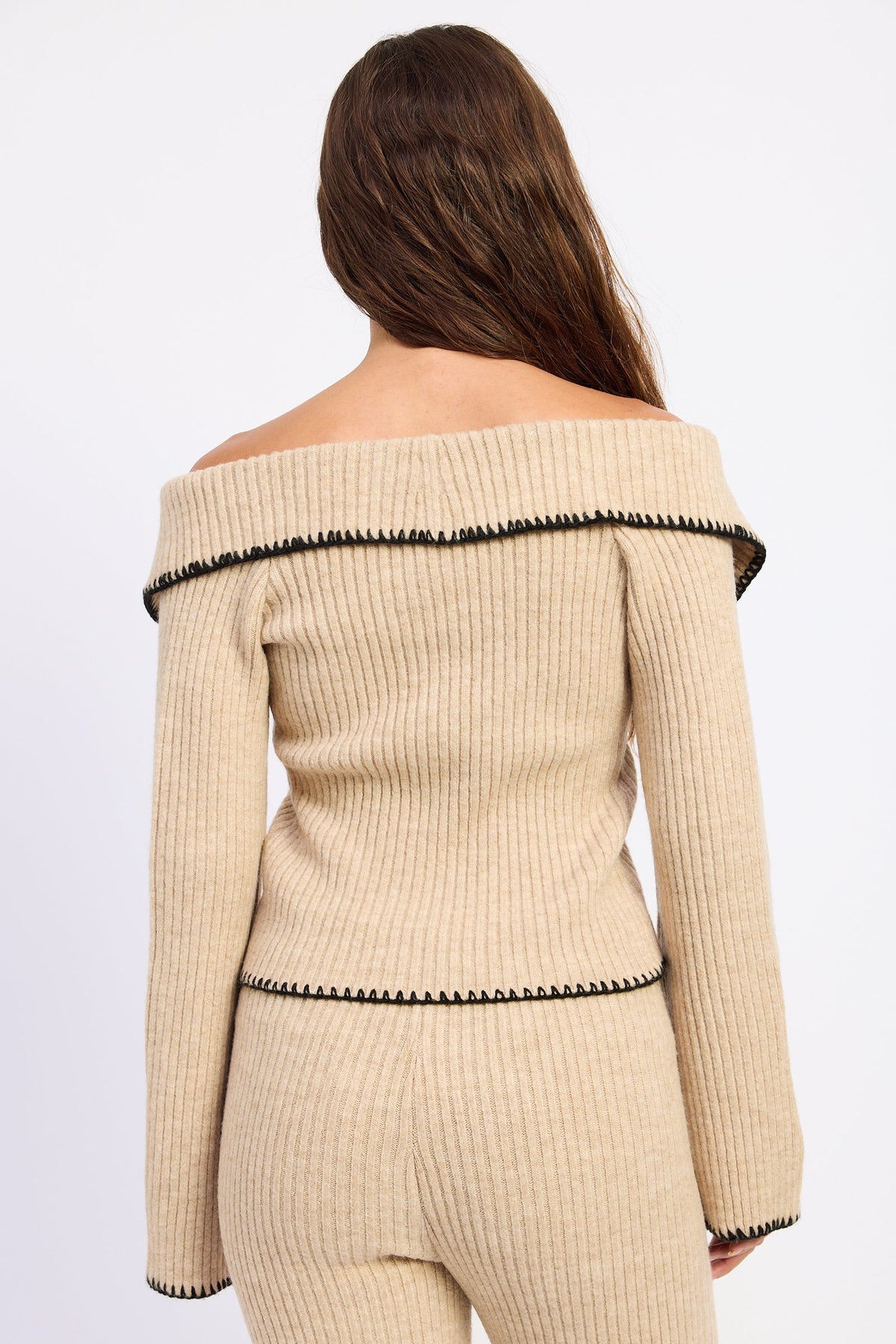 Emory Park Josie Off-Shoulder Button-Front Sweater — Oatmeal-2