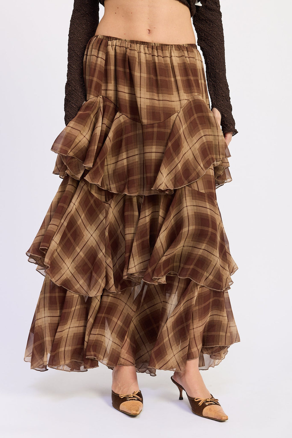 Emory Park Chelsea Tiered Checkered Maxi Skirt