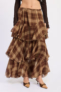 Emory Park Chelsea Tiered Checkered Maxi Skirt