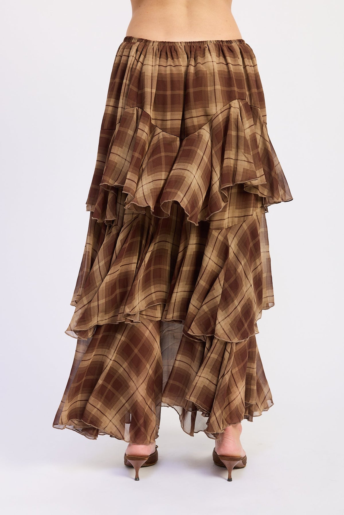 Emory Park Chelsea Tiered Checkered Maxi Skirt