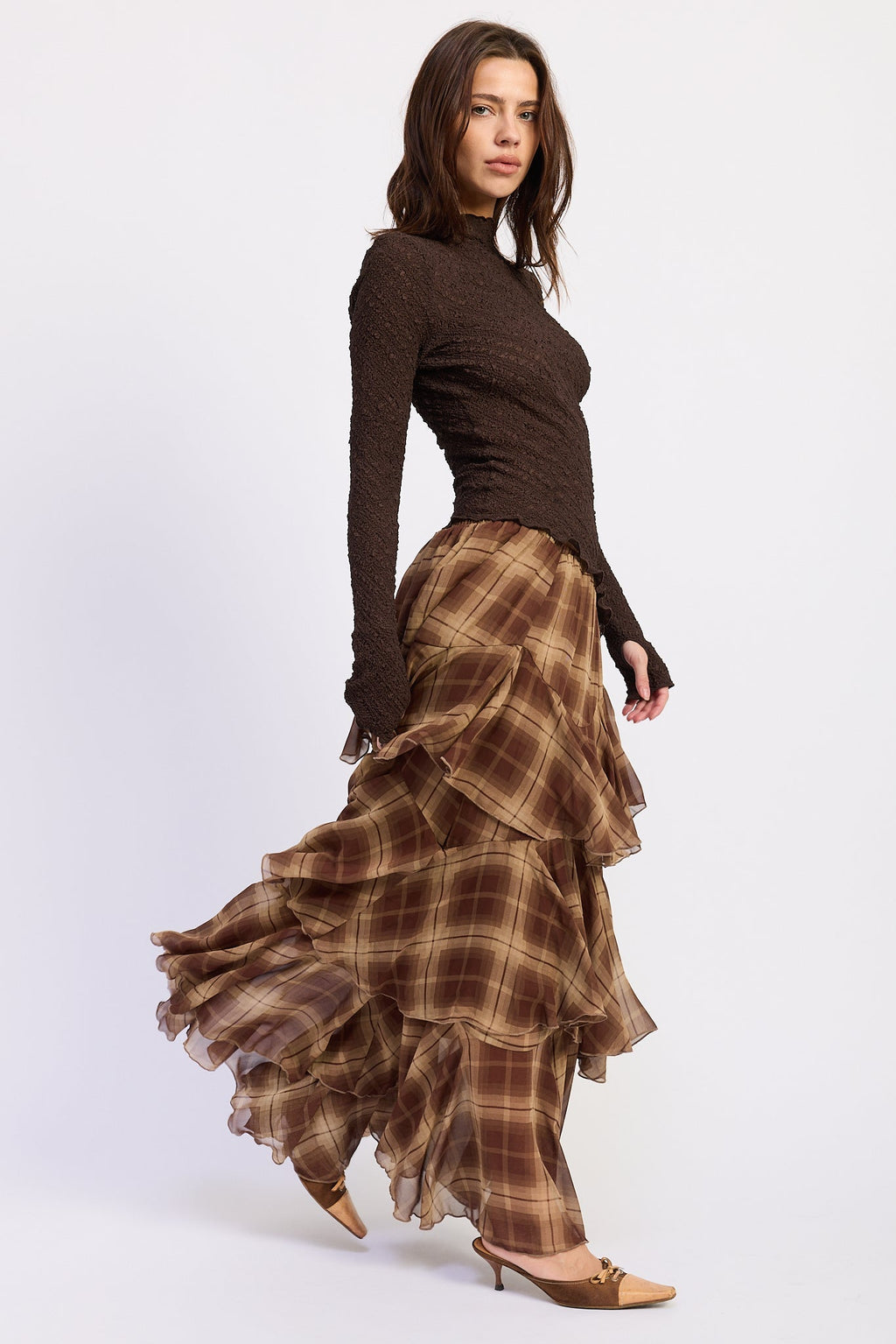 Emory Park Chelsea Tiered Checkered Maxi Skirt