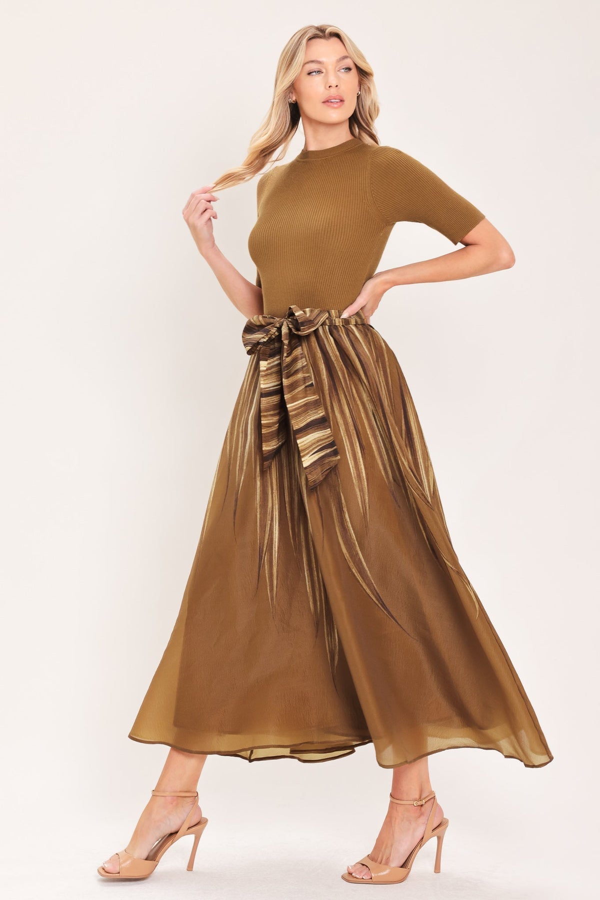 Flying Tomato Golden Quill Sweater Midi Dress-2