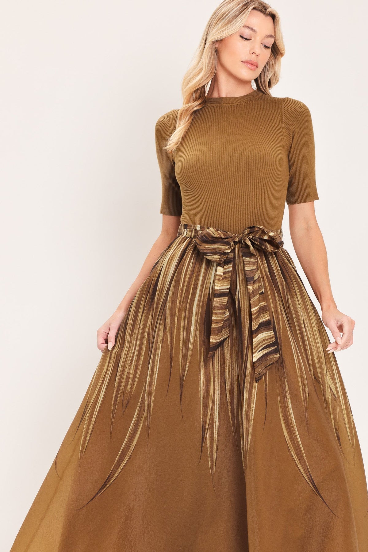 Flying Tomato Golden Quill Sweater Midi Dress-1