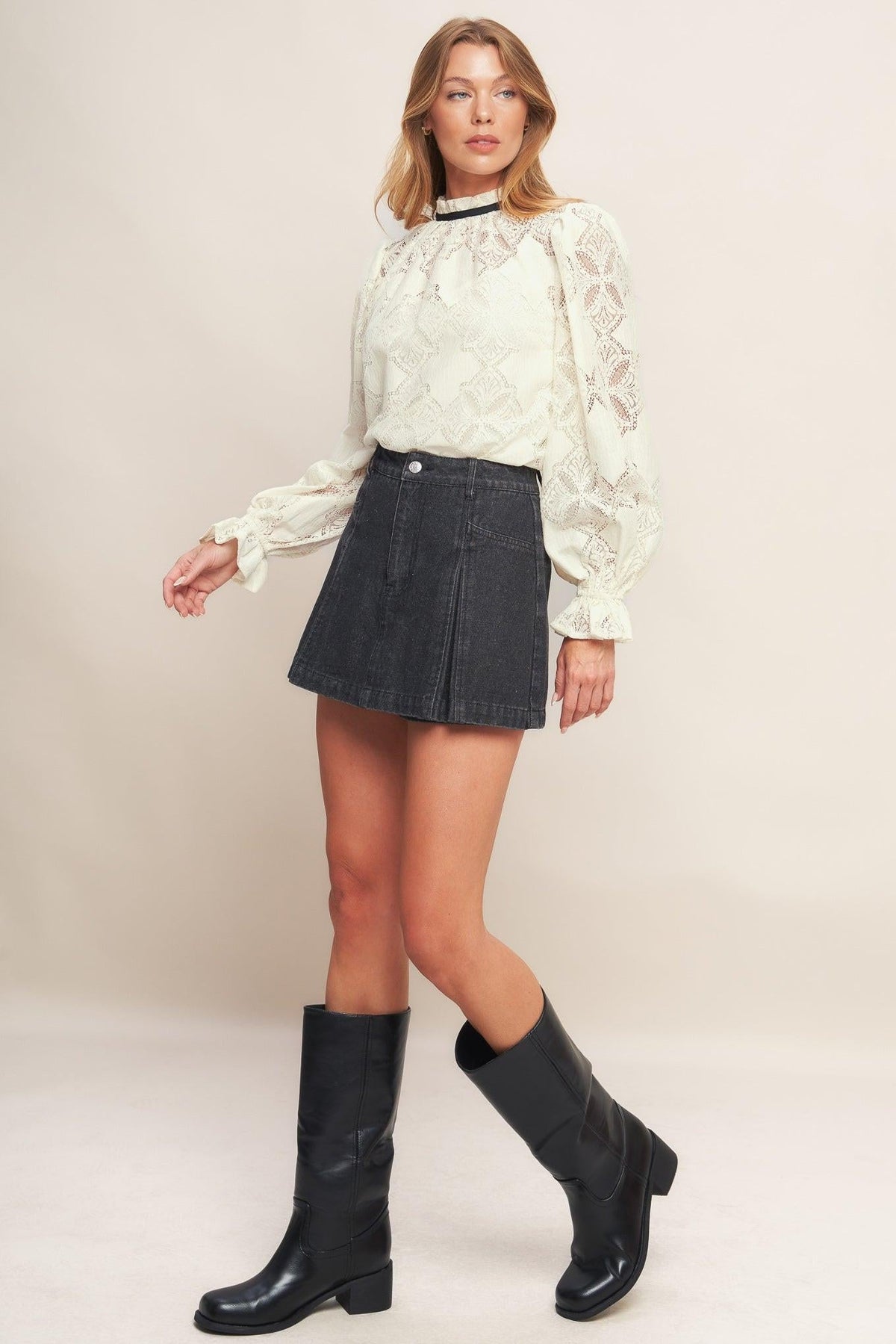 Precious Look Ivory Woven Lace Top-3