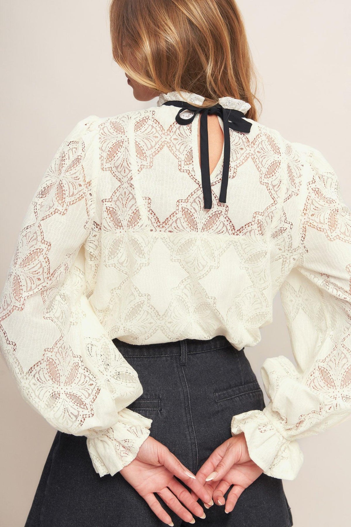 Precious Look Ivory Woven Lace Top-2