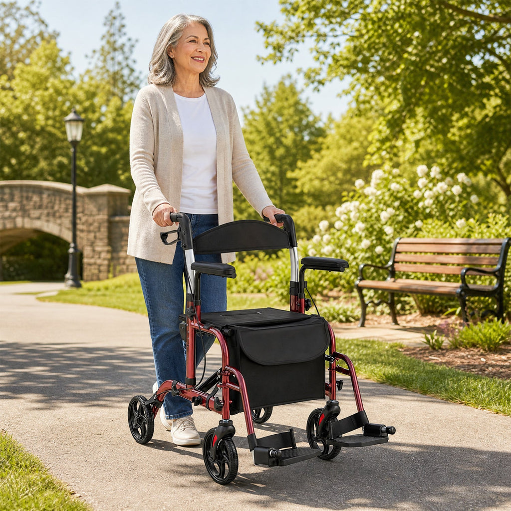 Folding Rollator Walker with Seat and Wheels Supports up to 300 lbs
