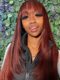 Junoda Layer Cut Reddish Brown Straight Wig Colored Human Hair Wig with Bangs