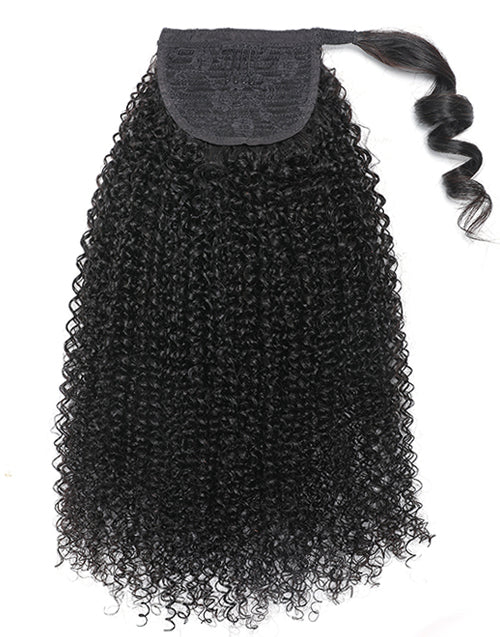 Junoda Wrap Around Magic Velcro Ponytail Extension Human Hair Kinky Curly Ponytail