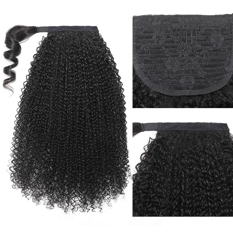 Junoda Wrap Around Magic Velcro Ponytail Extension Human Hair Kinky Curly Ponytail