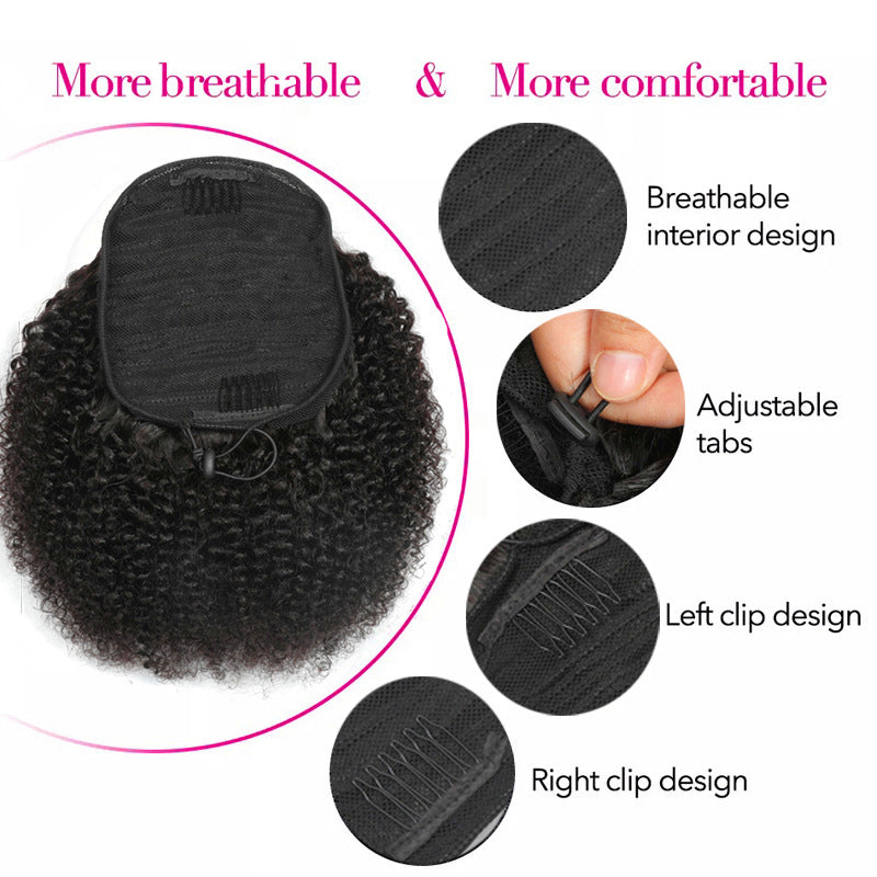 Afro Kinky Curly Human Hair Ponytail Natural Black Ponytail Extension