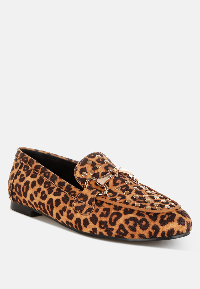 Meopa Horsebit & Studs Metallic Leopard Print Loafers