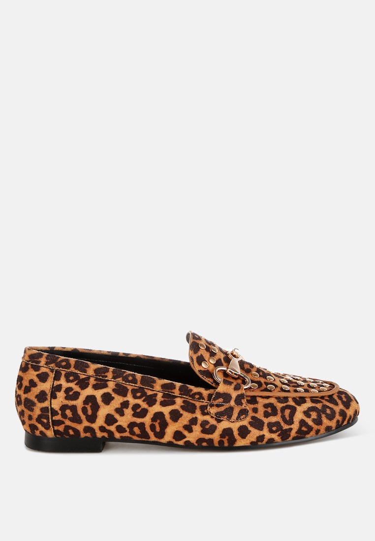 Meopa Horsebit & Studs Metallic Leopard Print Loafers
