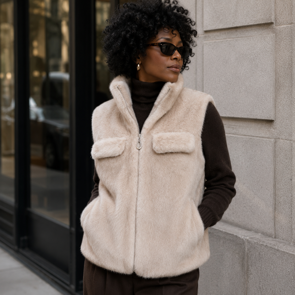 Ellison+Young Modern Luxe Faux Mink Fur Vest
