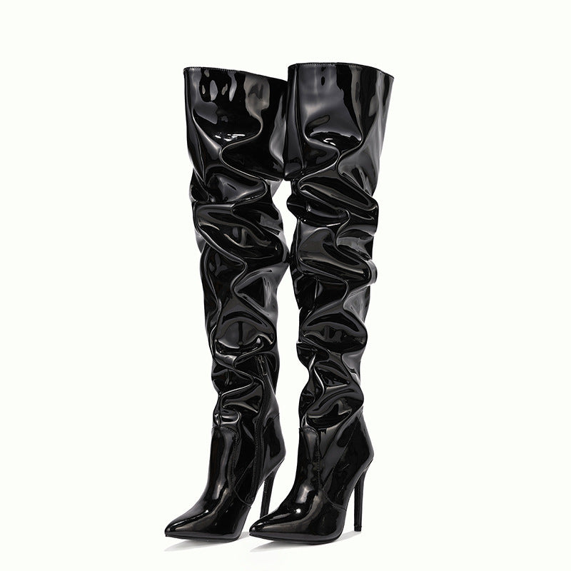 Pointed Stiletto Patent Leather Boots