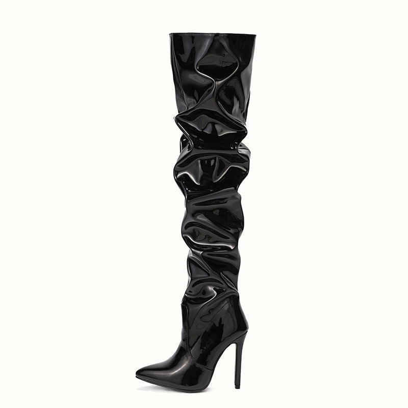 Pointed Stiletto Patent Leather Boots