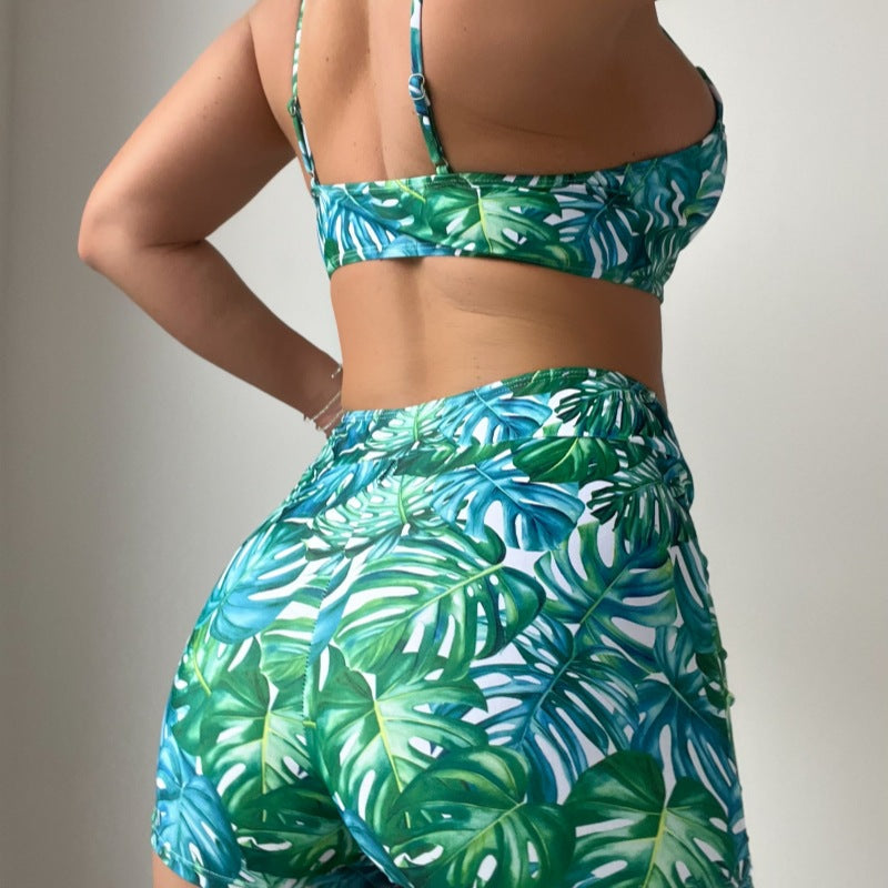 Tropical Plant Print Bikini Swimsuit Suit