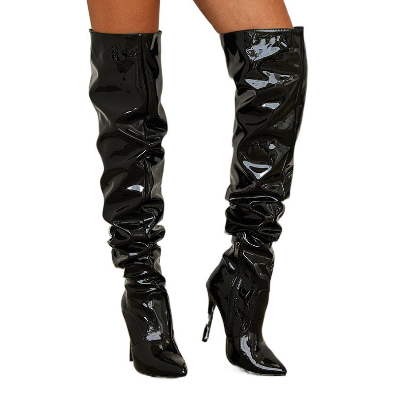 Pointed Stiletto Patent Leather Boots