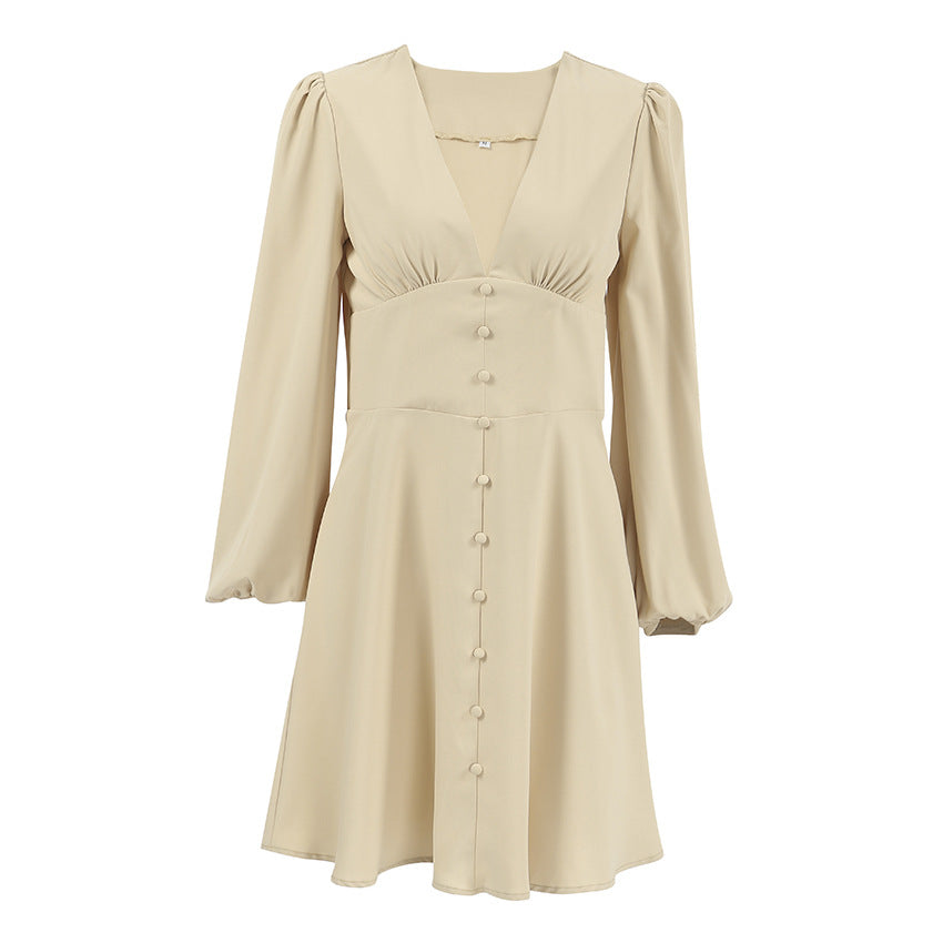 French Chiffon V neck Waist Tight Atmosphere Feeling Tong Qin Dress Autumn Arrival Short