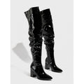 Pointed Toe Thick Heel Leather Boots