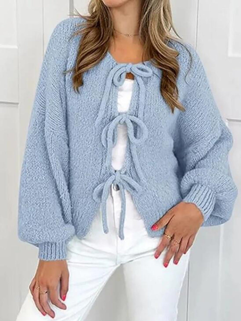 Bow Tie Front Cottagecore Cardigan — Lantern Sleeve-0