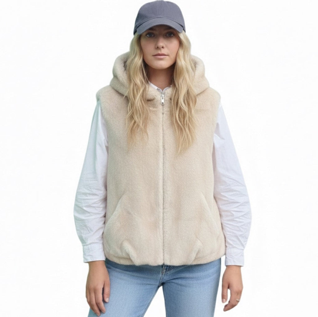 Real Feel Faux Mink Fur Hooded Vest