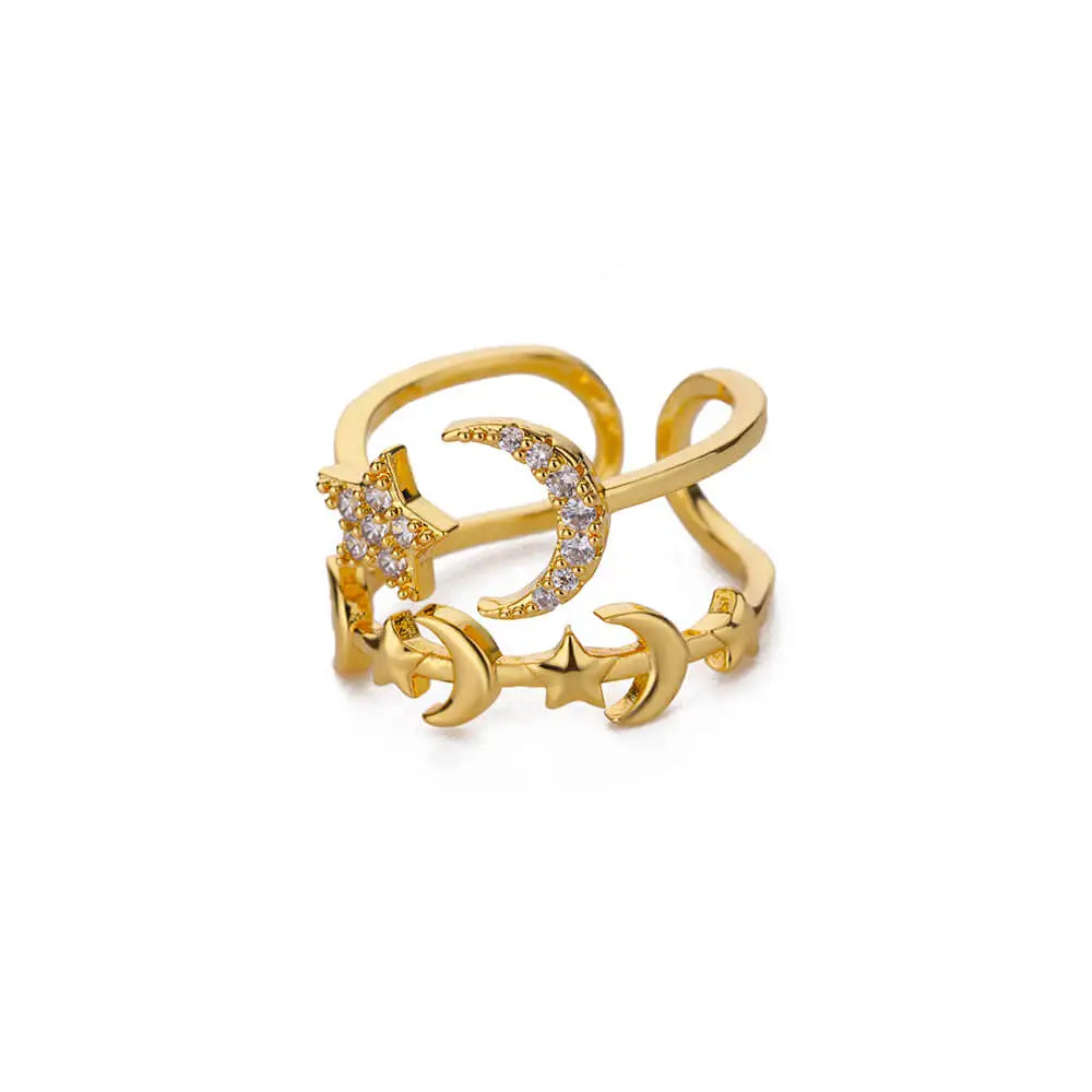 Zircon Star Moon Ring