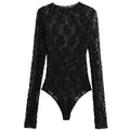 HXAO Women's Bodysuit Lace Bodysuit Autumn Black Cutwork O-Neck Long Sleeves High Spandex Bodysuits Sexy Lingerie For Fine Women
