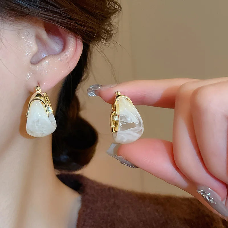 U Shape Resin Metal Stud Earrings