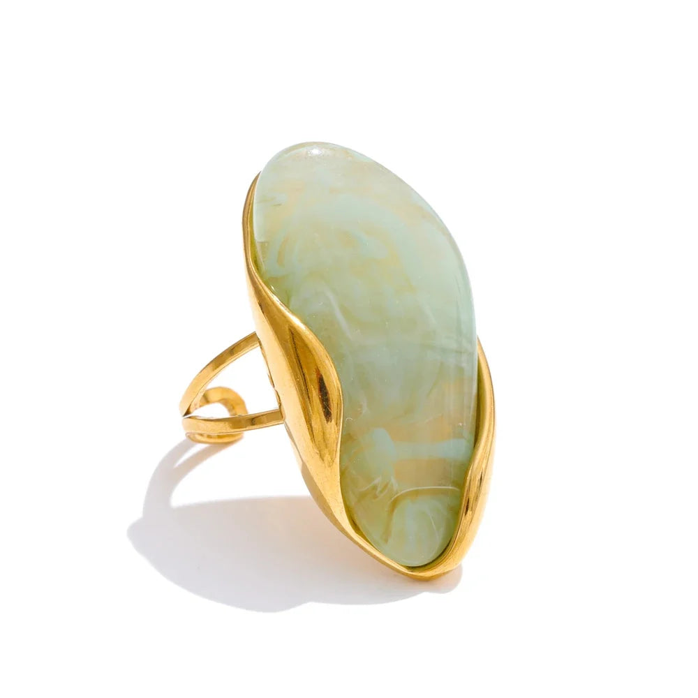 Brown Green Resin Geometric Ring