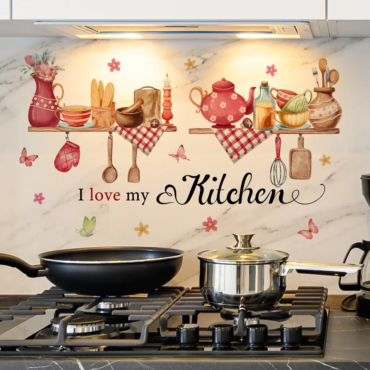 Butterfly Floral Wall Sticker | Kitchen Decor PVC Decal