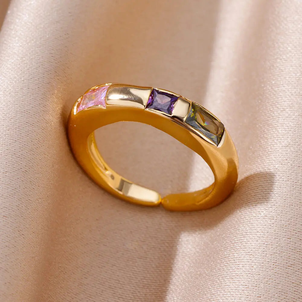 Zircon Square Geometric Ring