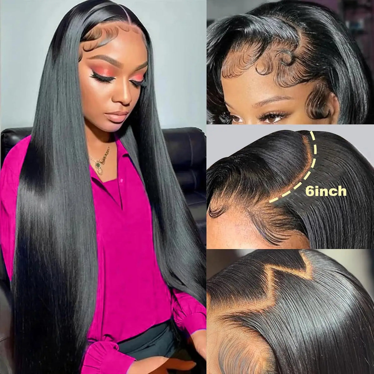 13x6 Lace Front Wigs Human Hair Pre Plucked Straight Human Hair Wig 200% Density HD Lace Frontal Wigs for Women Natural Black
