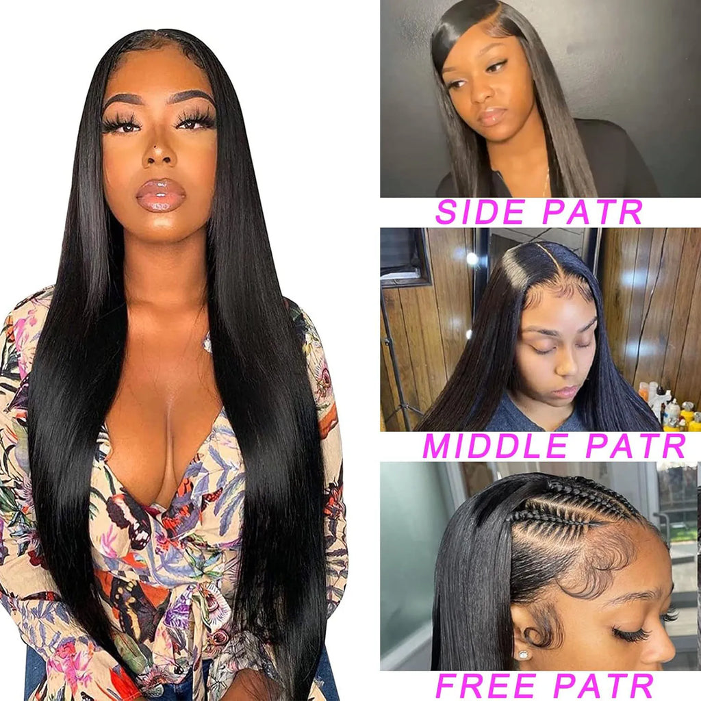 13x6 Lace Front Wigs Human Hair Pre Plucked Straight Human Hair Wig 200% Density HD Lace Frontal Wigs for Women Natural Black