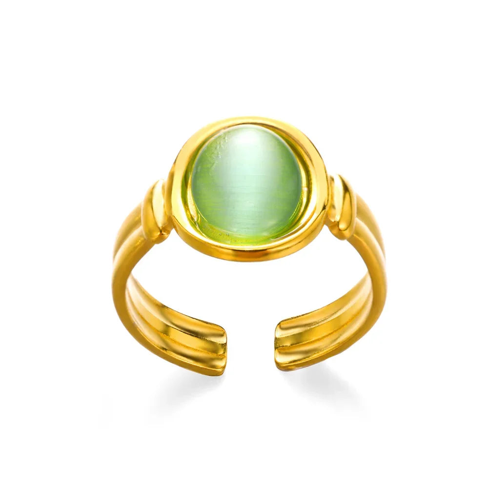 Vintage Green Stone Flower Zircon Ring