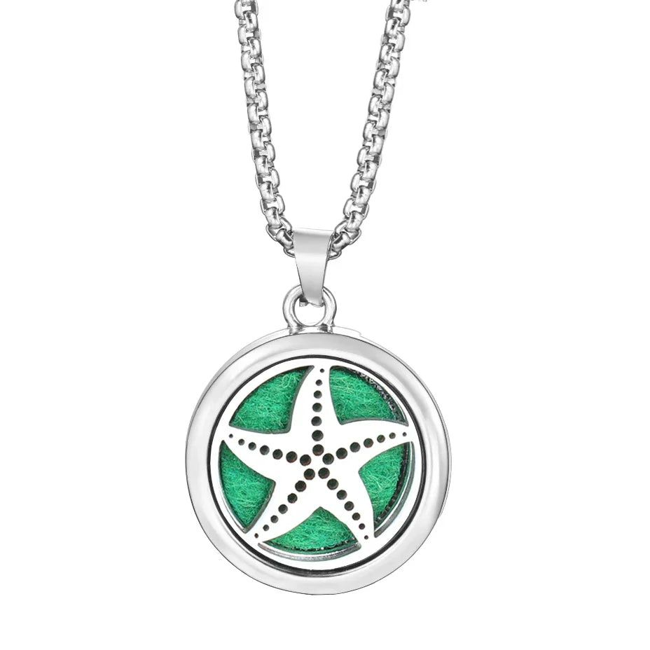 20mm Pattern Insert Perfume Pad Locket Necklace | Stainless Steel Aromatherapy Pendant