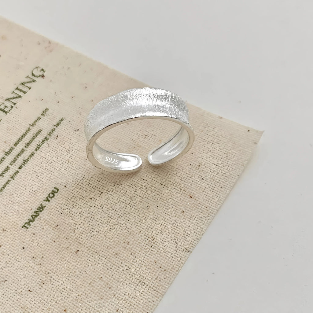 925 Sterling Silver Frosting Geometry Ring | Textured Wide Band for Women