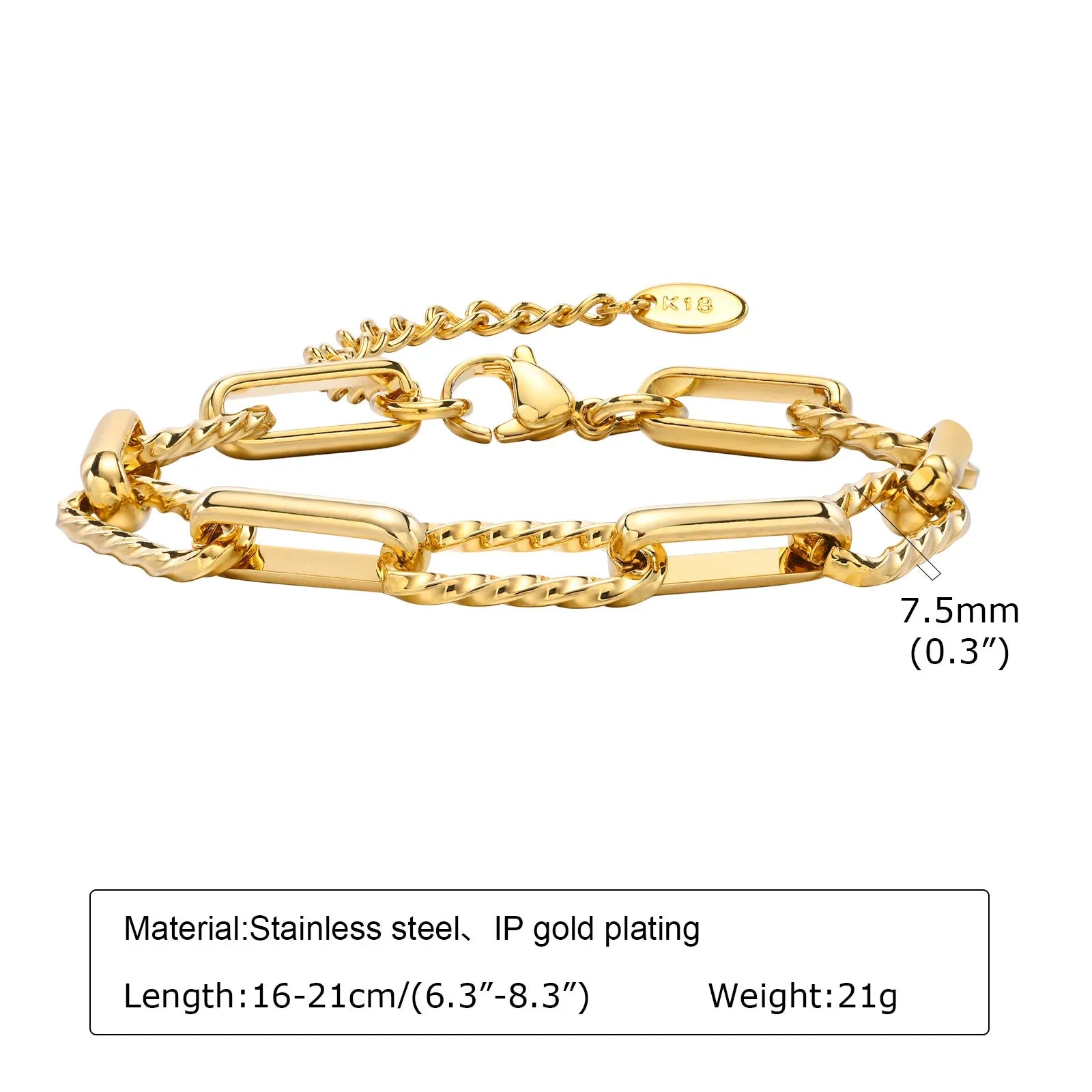 18K Gold Twist Paperclip Bracelet